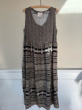Erika Black & Cream Sleeveless Maxi Dress with Geometric Print